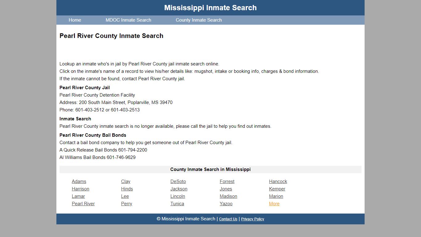 Pearl River County Inmate Search